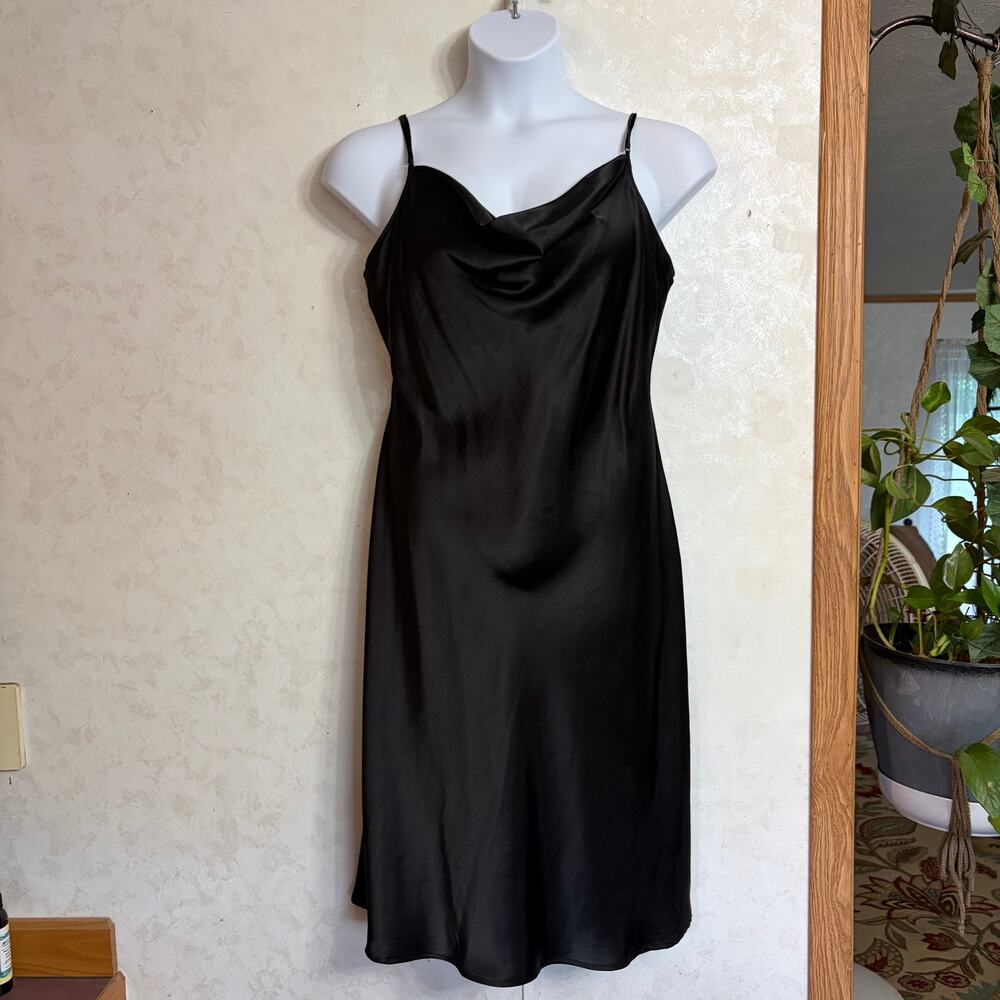 Old Navy "The Occasion" Cowl Neck Satiny Slip Midi Dress Black Jack LBD XL